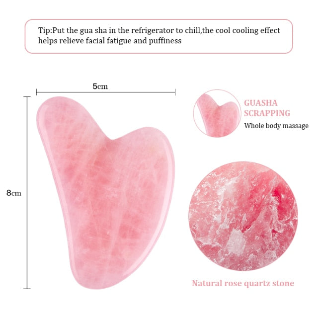 NATURAL ROSE JADE GUA SHA BOUACHE SCRAPER AND MASSAGER FOR FACE AND BODY SKIN LIFTING.  AIDS TO LIFT WRINKLES