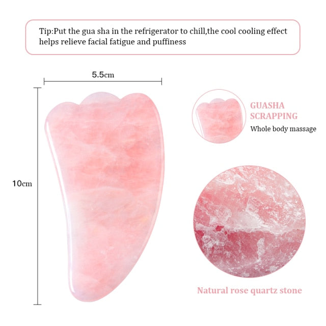 NATURAL ROSE JADE GUA SHA BOUACHE SCRAPER AND MASSAGER FOR FACE AND BODY SKIN LIFTING.  AIDS TO LIFT WRINKLES