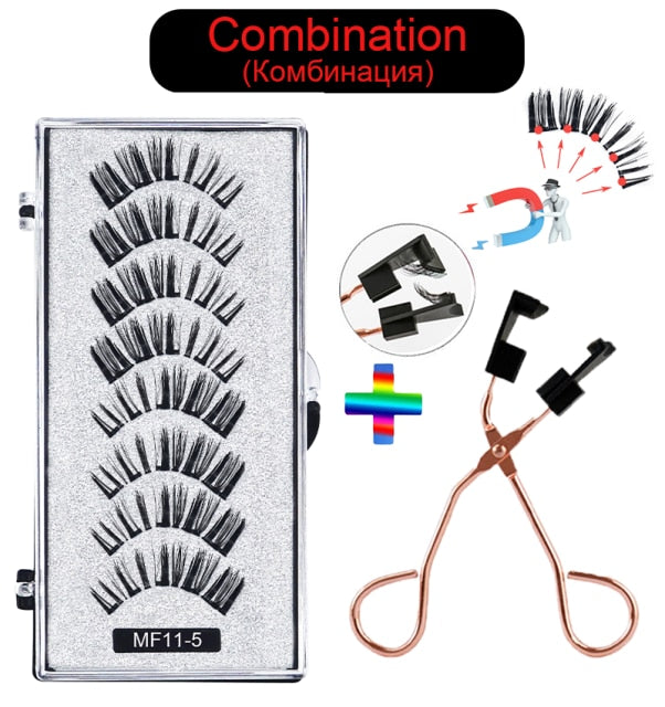 Hand Made Magnetic 8 Piece Reusable Natural Mink False Eyelashes With Magnetic Tweezer Set