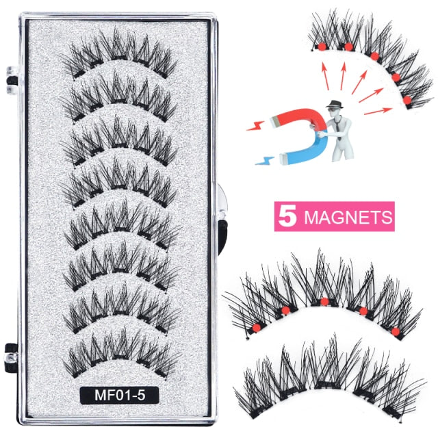 Hand Made Magnetic 8 Piece Reusable Natural Mink False Eyelashes With Magnetic Tweezer Set