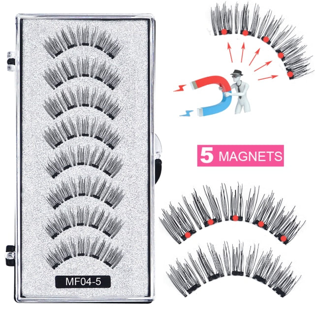 Hand Made Magnetic 8 Piece Reusable Natural Mink False Eyelashes With Magnetic Tweezer Set