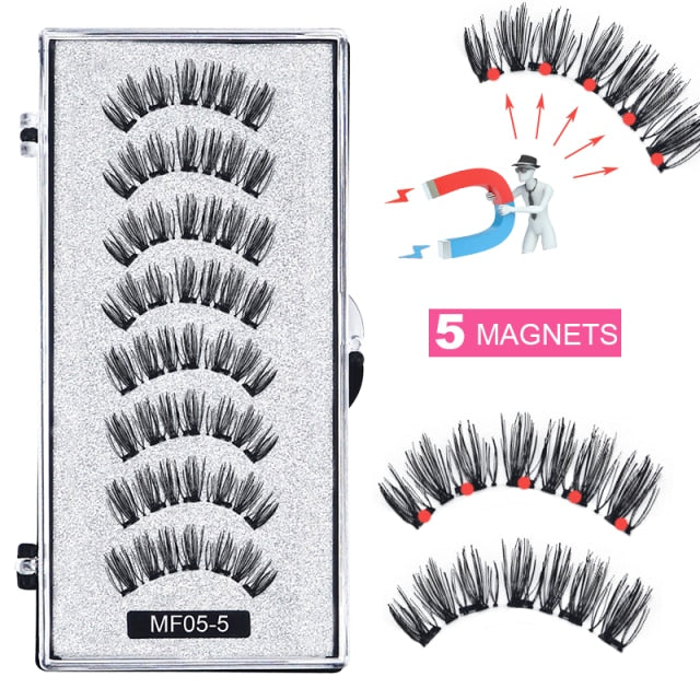 Hand Made Magnetic 8 Piece Reusable Natural Mink False Eyelashes With Magnetic Tweezer Set