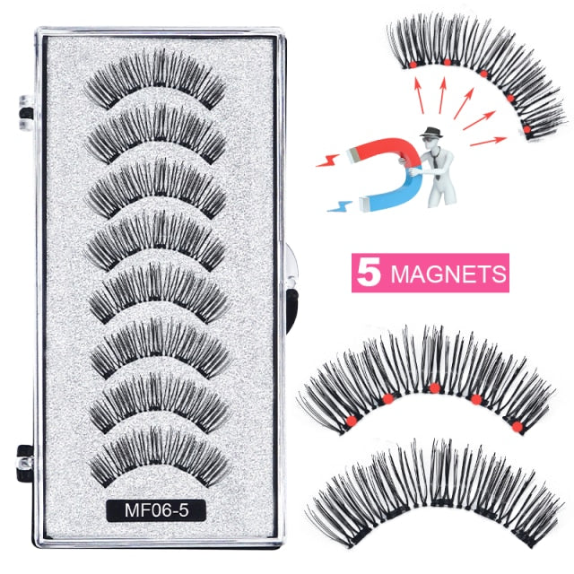 Hand Made Magnetic 8 Piece Reusable Natural Mink False Eyelashes With Magnetic Tweezer Set