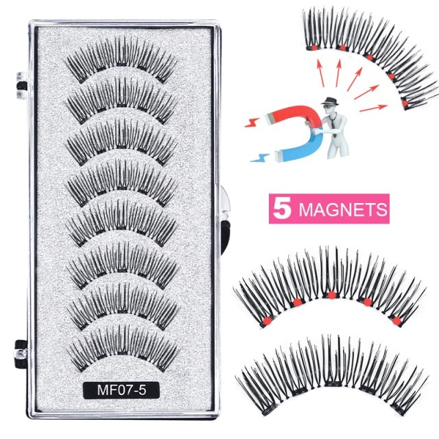 Hand Made Magnetic 8 Piece Reusable Natural Mink False Eyelashes With Magnetic Tweezer Set