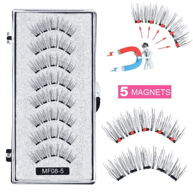 Hand Made Magnetic 8 Piece Reusable Natural Mink False Eyelashes With Magnetic Tweezer Set