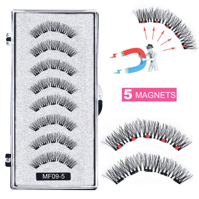 Hand Made Magnetic 8 Piece Reusable Natural Mink False Eyelashes With Magnetic Tweezer Set