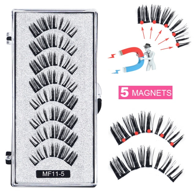 Hand Made Magnetic 8 Piece Reusable Natural Mink False Eyelashes With Magnetic Tweezer Set