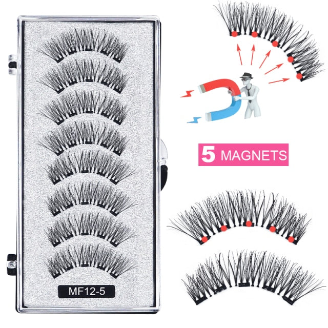 Hand Made Magnetic 8 Piece Reusable Natural Mink False Eyelashes With Magnetic Tweezer Set