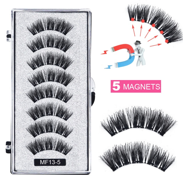 Hand Made Magnetic 8 Piece Reusable Natural Mink False Eyelashes With Magnetic Tweezer Set