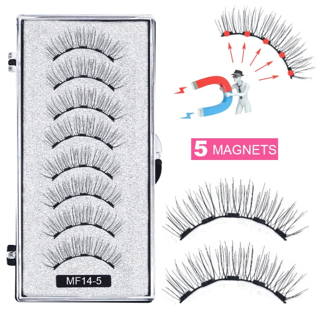 Hand Made Magnetic 8 Piece Reusable Natural Mink False Eyelashes With Magnetic Tweezer Set