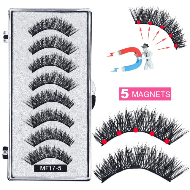 Hand Made Magnetic 8 Piece Reusable Natural Mink False Eyelashes With Magnetic Tweezer Set