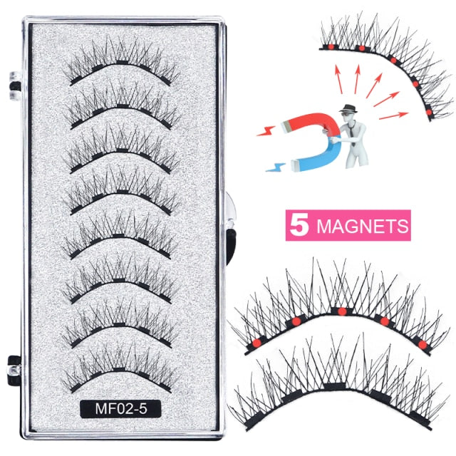 Hand Made Magnetic 8 Piece Reusable Natural Mink False Eyelashes With Magnetic Tweezer Set