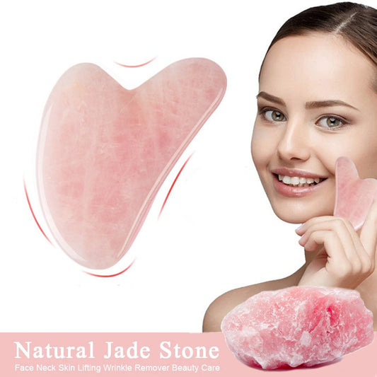 NATURAL ROSE JADE GUA SHA BOUACHE SCRAPER AND MASSAGER FOR FACE AND BODY SKIN LIFTING.  AIDS TO LIFT WRINKLES